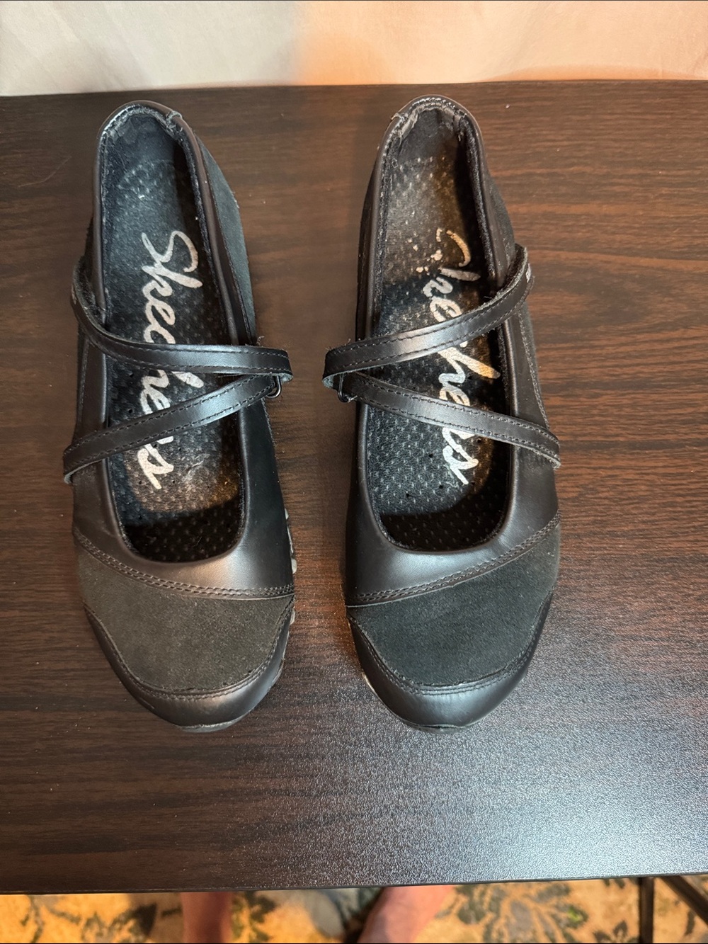 Skechers Black Double-Strap Mary Jane Flats